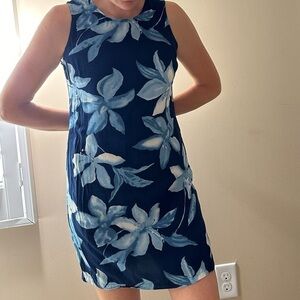 old navy Y2K 2000 italy fabric tropical dress hibiscus size 4 S blue